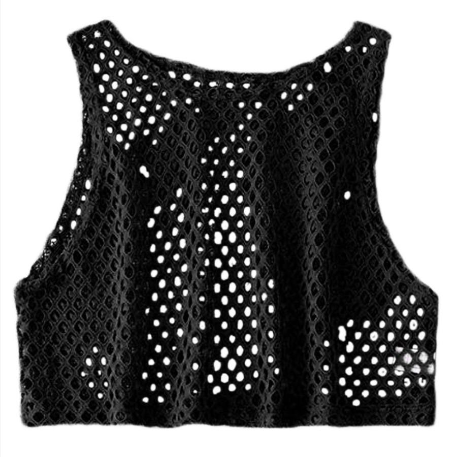 New Women's Sexy Mesh Sleeveless See-Through Round Neck Tank Top