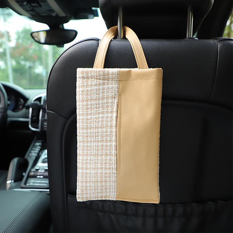High Quality Plush Bow Car Tissue Holder Elegant Seat Back Hanging Bag Tissue