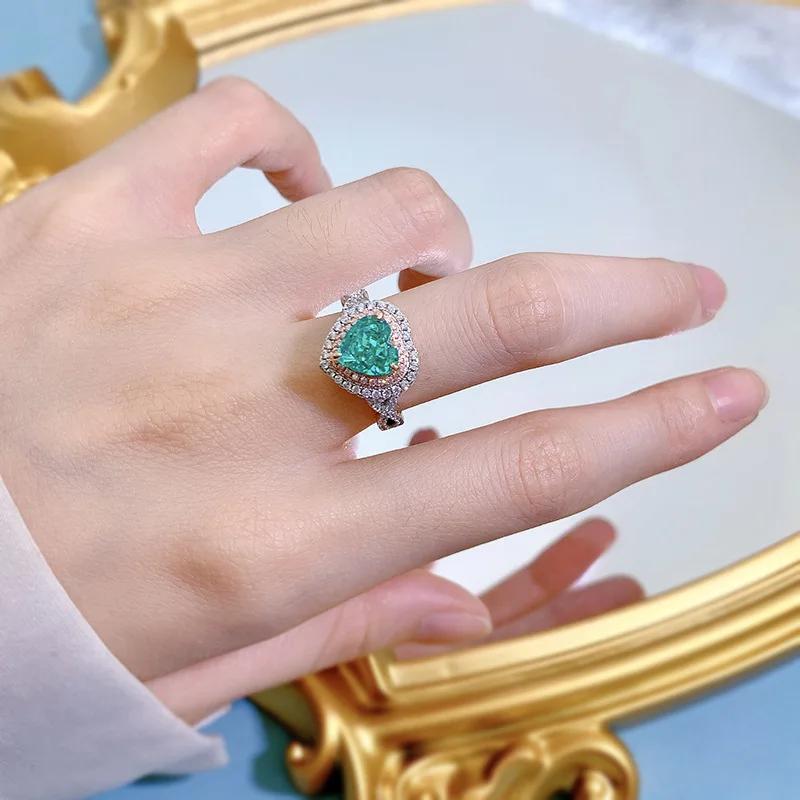 SpringLady 925 Sterlingsilber 8MM Herz Crushed Ice Schliff Paraiba Turmalin Hochkarbon Diamanten Edelstein Echtschmuck Ring