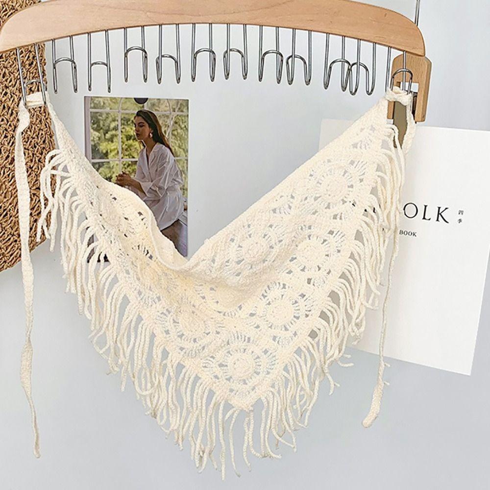Ethnic Style Knitted Back Flap Bohemian Triangular Scarf Tie Straps Tassel Hip Apron  Women Girls