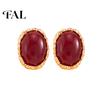 Daily Wear Gold Tone Jewelry 1 Pair Vintage Oval Stud Earrings for Women, Retro Statement Elegant Resin Gemstone Earrings, Frame Chunky Stone