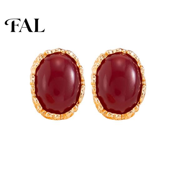 Daily Wear Gold Tone Jewelry 1 Pair Vintage Oval Stud Earrings for Women, Retro Statement Elegant Resin Gemstone Earrings, Frame Chunky Stone