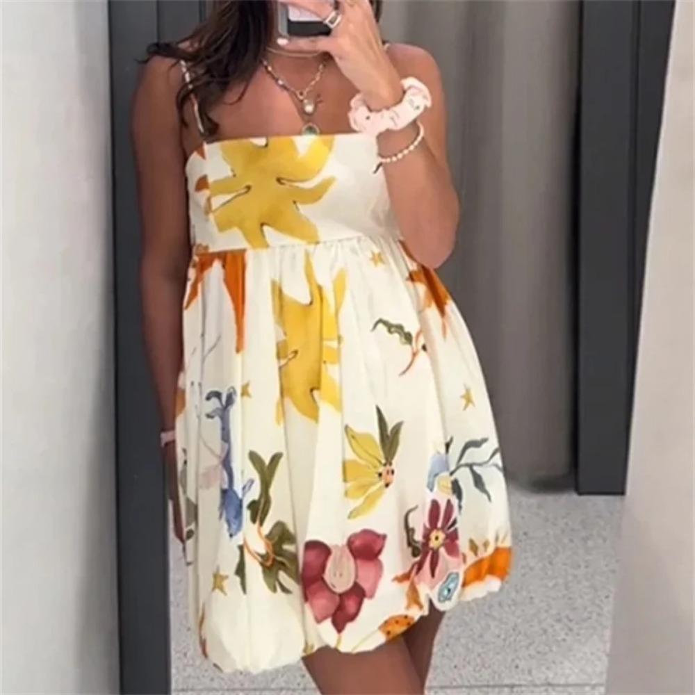 Print Slip Mini Dress Women Sleeveless Summer Dress Woman Ruched Sundress Vestidos Backless Short Dresses for Women