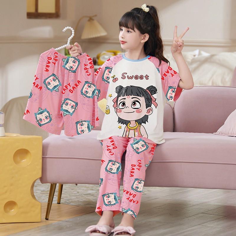 Girls Short Sleeve Modal Pajama Set Lightweight Sleepwear Kids Ages 8 Princess Style Air-Conditioned Nightwear