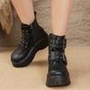 Studded Metal Buckle Wedge Booties Fashion Round Toe Side Zipper Platform Non-Slip Wear-Resistant High Heels