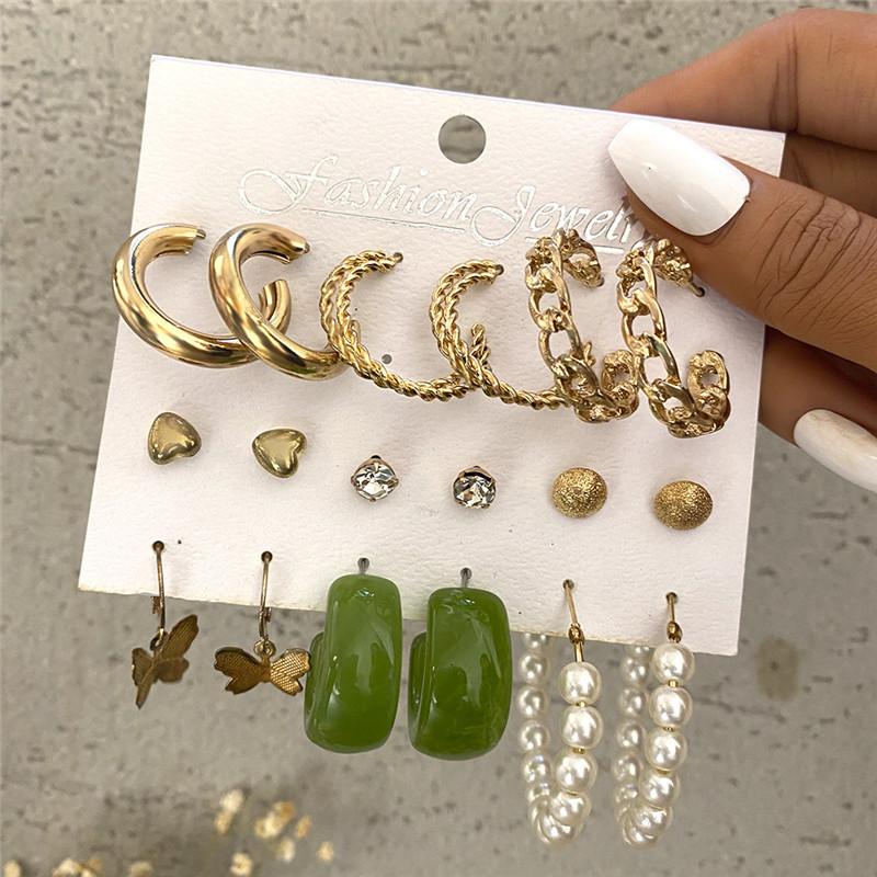 Modyle Vintage Pearl Butterfly Leopard Acrylic Earring Set For Women Girls Heart Earrings Elegant Wedding Party Jewellery