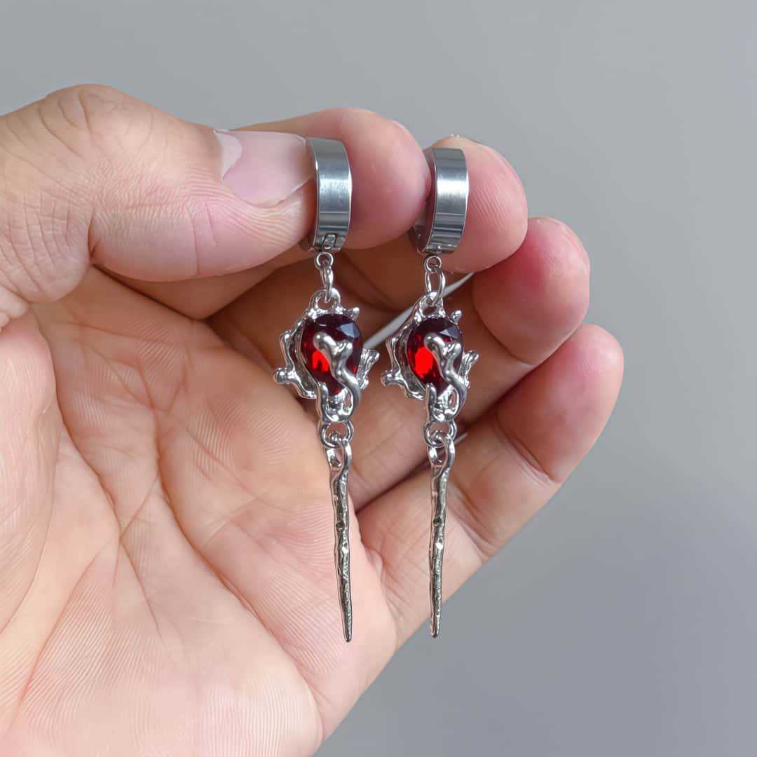 

Gothic Punk Style Stainless Steel Silver Ruby Rose Earrings Women Vintage Blood Red Rose Statement Jewelry Fashionable Versatile