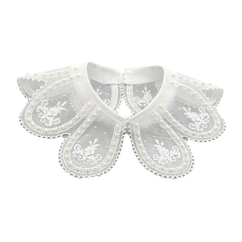 Women Embroidery Petal Detachable Cape Faux Collar Elegant Pearls Beaded Shawl Wrap Collar for Evening Dress and Casual Outfits