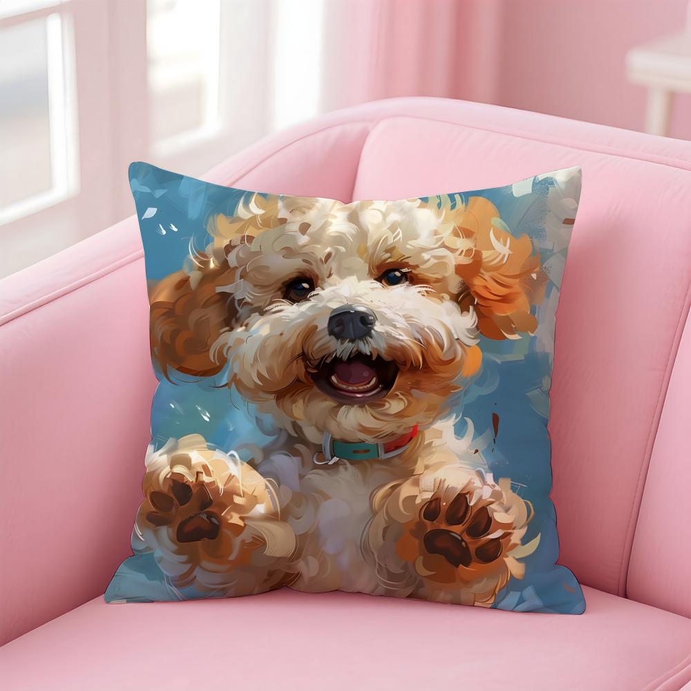 

Oil Painting Of Cute Pet Dog Cushion Cover Linen Pillowcase Cover Soft Decor for Sofa Home Room 30X30cm