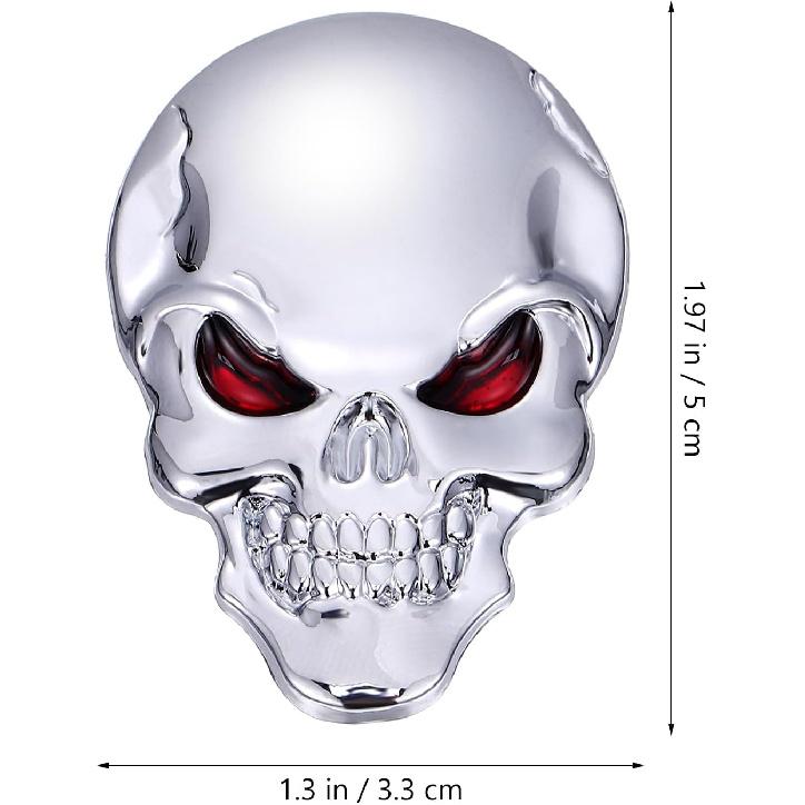 Skull Car Emblem Decal Metal Sticker Emblem Decal Motorcycle Car Skull Accessories (Silver)