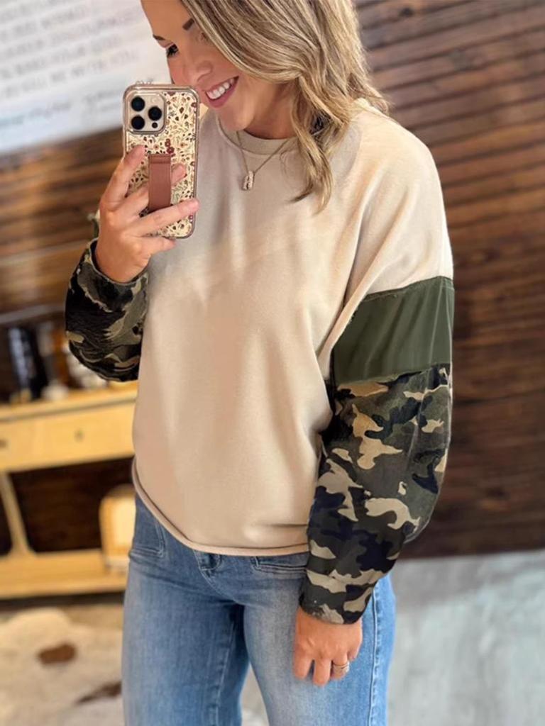 Plus Size Women's Camouflage Patchwork Hoodie - New Design Loose Long Pullover Top