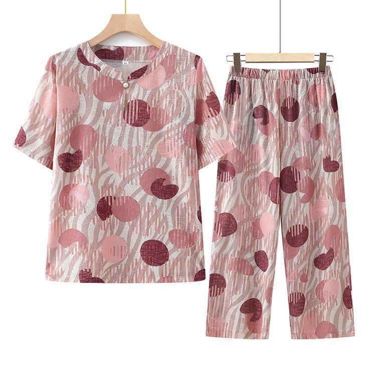 

2026 Summer Casual Printed T-shirt Set for Middle-Aged and Elderly Women 3XL (Recommended for 115-130 jin)