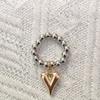 Vintage Originality Handwork String of Beads Elastic Rope Love Heart Pendant Rings for Women CCB Round Bead Rings Jewelry Gifts