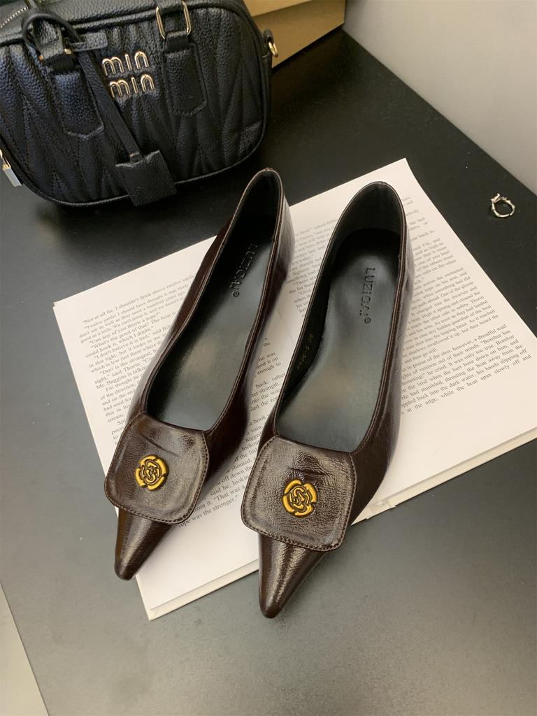 Flat Bottom Pointed French Small Fragrant Single Shoes Women's Shoes 2025 New Spring Temperament Light Mouth Black Commuter Ladyshoes