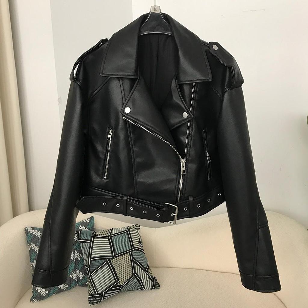 European & American Women's Washed Motorcycle Leather Jacket - 2024 Autumn Fashion