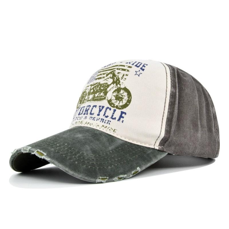New Motorcycle Printing Baseball Cap Vintage Color Block Washed Cap Adjustable Dad Hats for Women Men