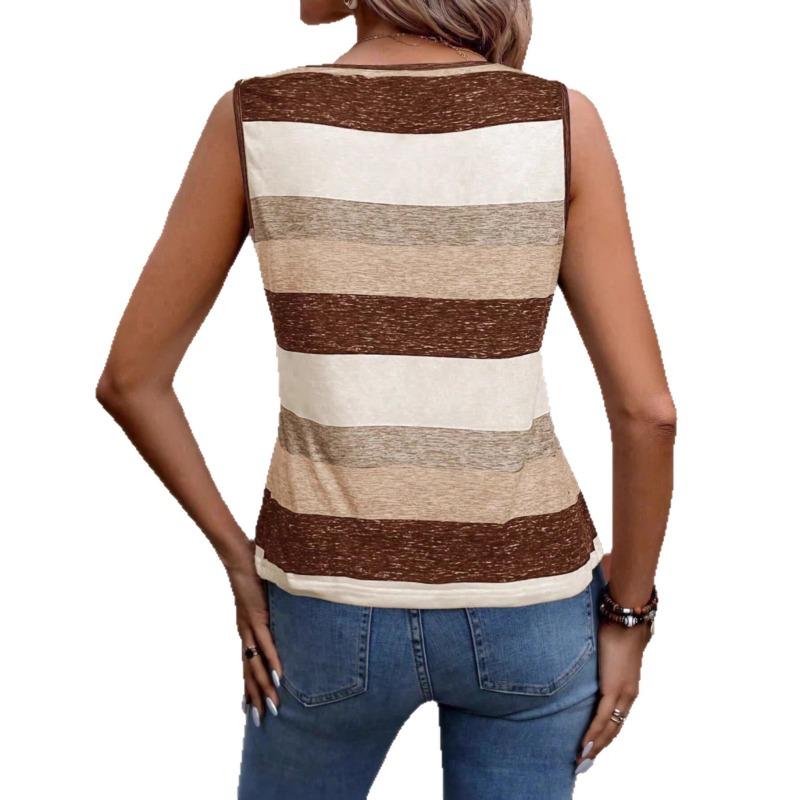 Canotta a righe senza maniche con scollo quadrato, stile estivo nuovo, taglio ampio e casual, capo superiore per donna