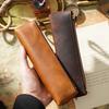 Genuine Leather Zipper Pen Case Pencil Bag Large Capacity Vintage Crazy Horse Leather Handmade Creative School Stationary