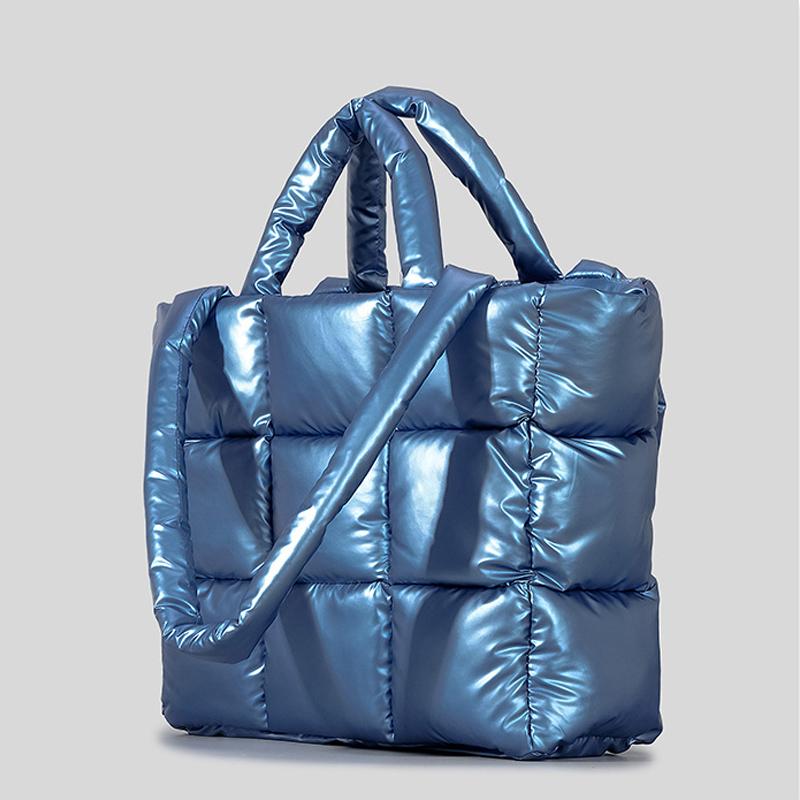 Moda Xadrez Acolchoado Bolsa Tote Designer Macio Puffy Mulheres Bolsas De Luxo Algodão Para Baixo Bolsas De Ombro Quente Inverno Bolsa Feminina