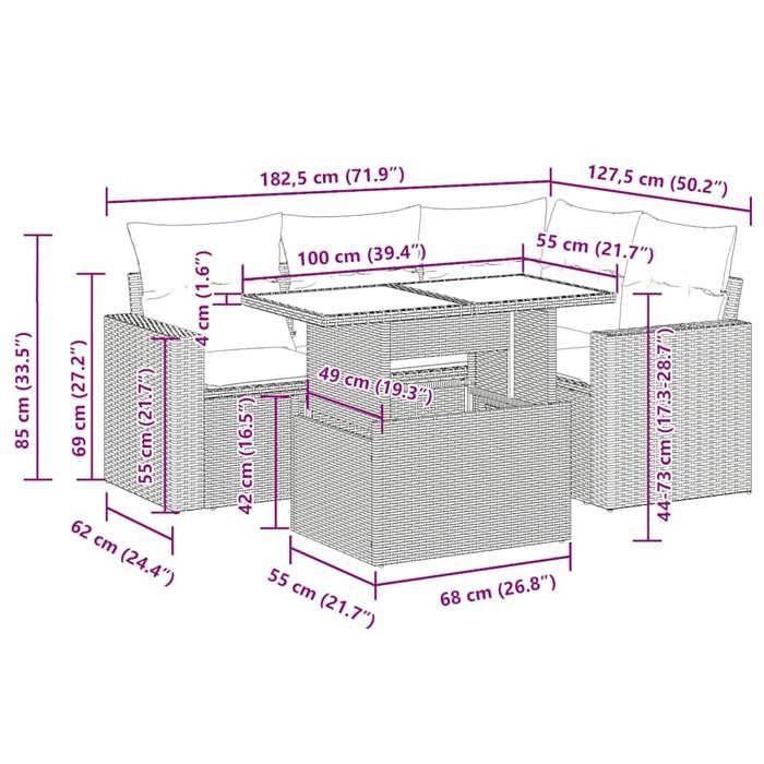 VidaXL Garden Lounge Set 5 Pcs with Light Grey Cushions Wicker 3326313