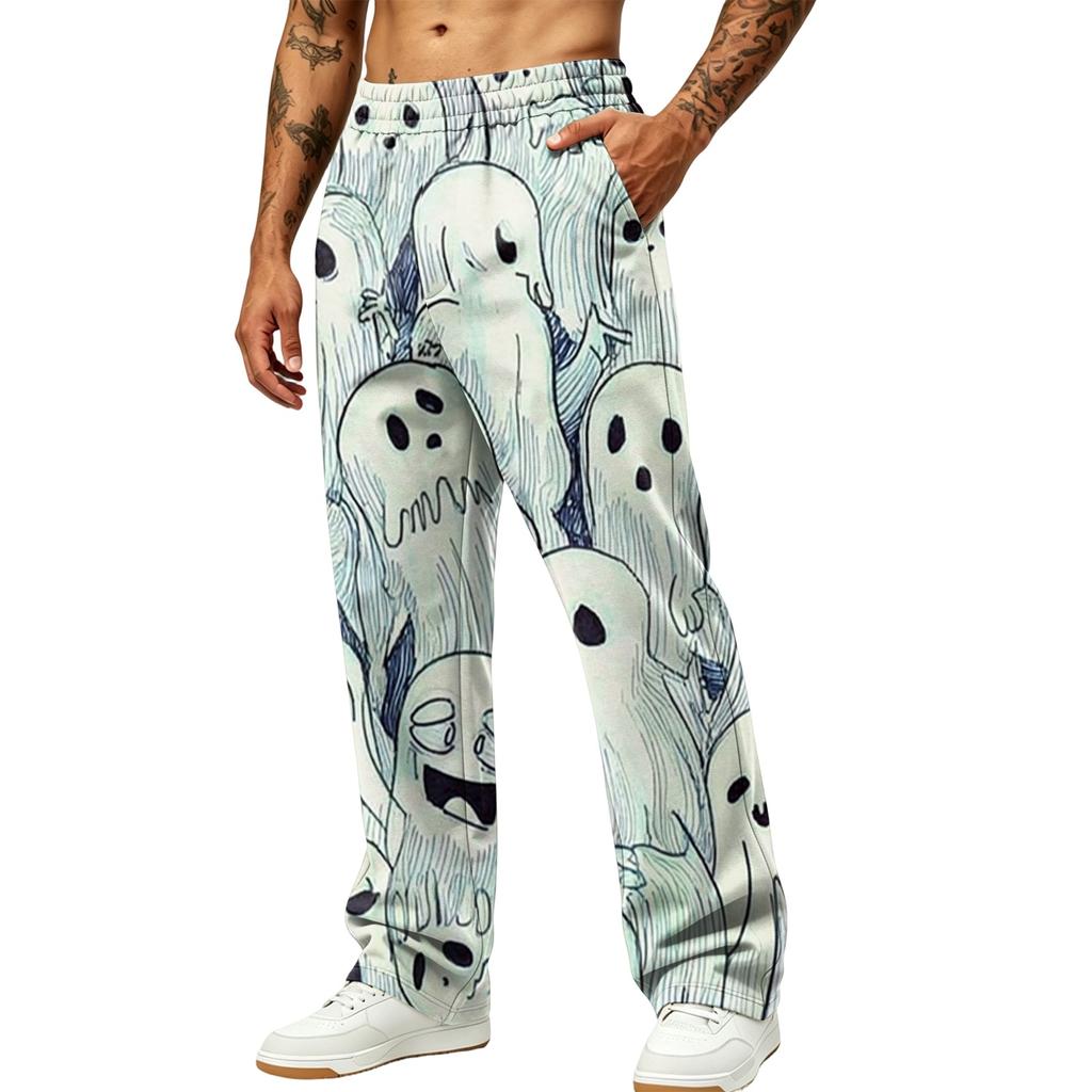 Men's Wide Leg Printed Jogger Pants with Pockets for Casual and Athletic Wear