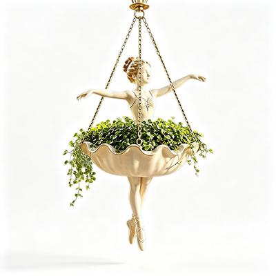 Ballet Girl Hanging Resin Planter Vintage Garden Decor Pot for Indoor Outdoor, Waterproof Sun-Proof