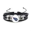 NFL 32 Teams Black Vintage Leather Football Bracelet with Time Gem