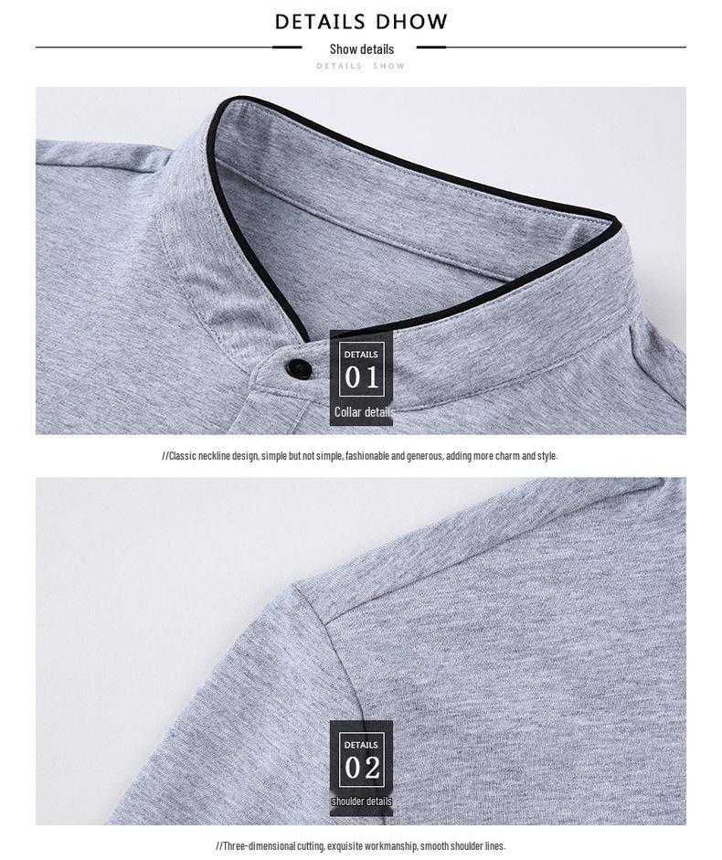 Men's Slim Fit Korean Style Stand-Up Collar Long Sleeve T-Shirt, Solid Color Spring Fashion