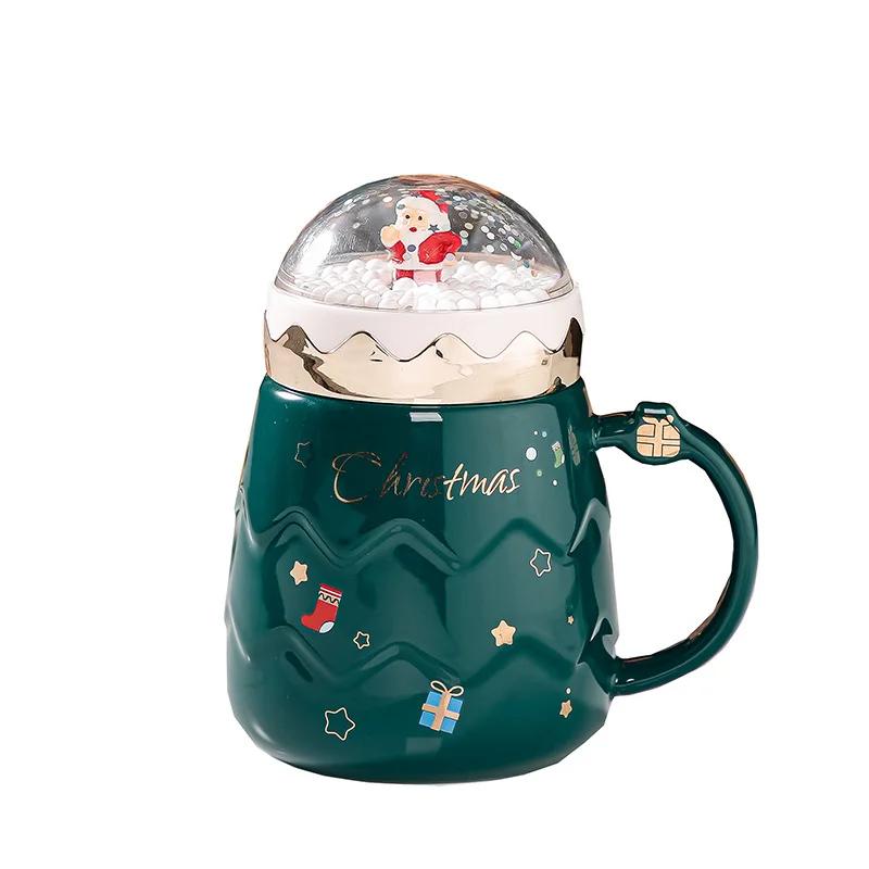 Cute Santa Claus Ceramic Cup Creative Snowball Landscape Cover Cartoon Mug Water Cup