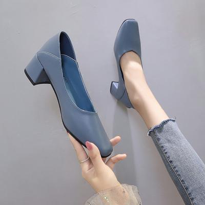 Women Low Block Heels Slip On Square Toe Pumps Women Low Chunky Heels Cap Toe Pumps Shoes for Business Wedding Dress 5CM Heels