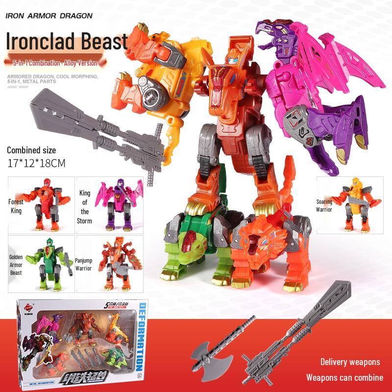 Five-in-One Mecha Alloy Dinosaur Toy: Transforming Robot Tyrannosaurus Rex Grimlock - Perfect Birthday Gift for Boys