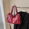 European & American Retro Solid Color PU Large Capacity Soft Leather Shoulder Tote
