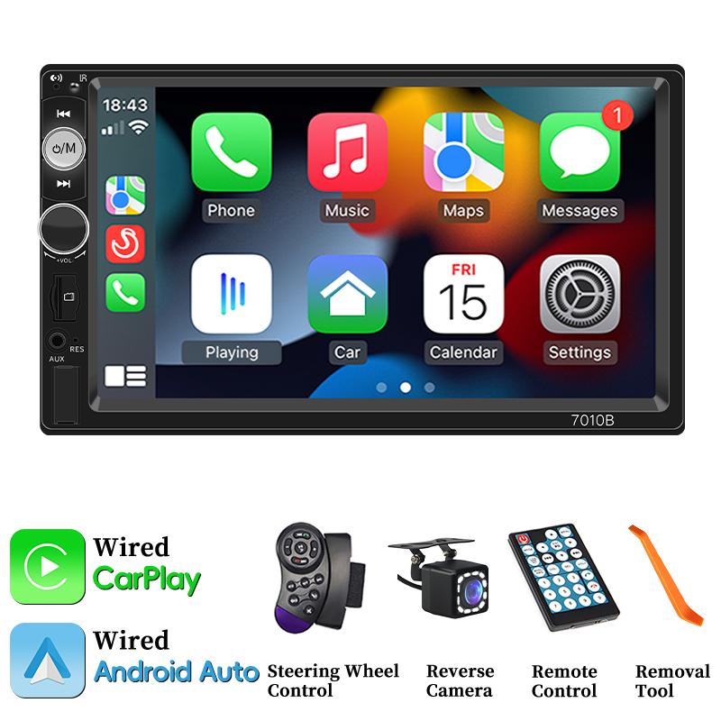 Hippcron 1Din Car Radio Wireless Carplay Android Auto Multimedia Video Player 7inch Touch Screen Support Camera 12v Universal
