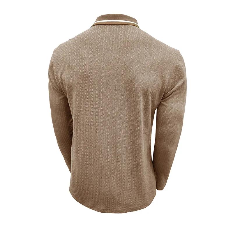 Men's Knit Long Sleeve Polo Shirts Turn Down Collar Business Casual Pullover Tops