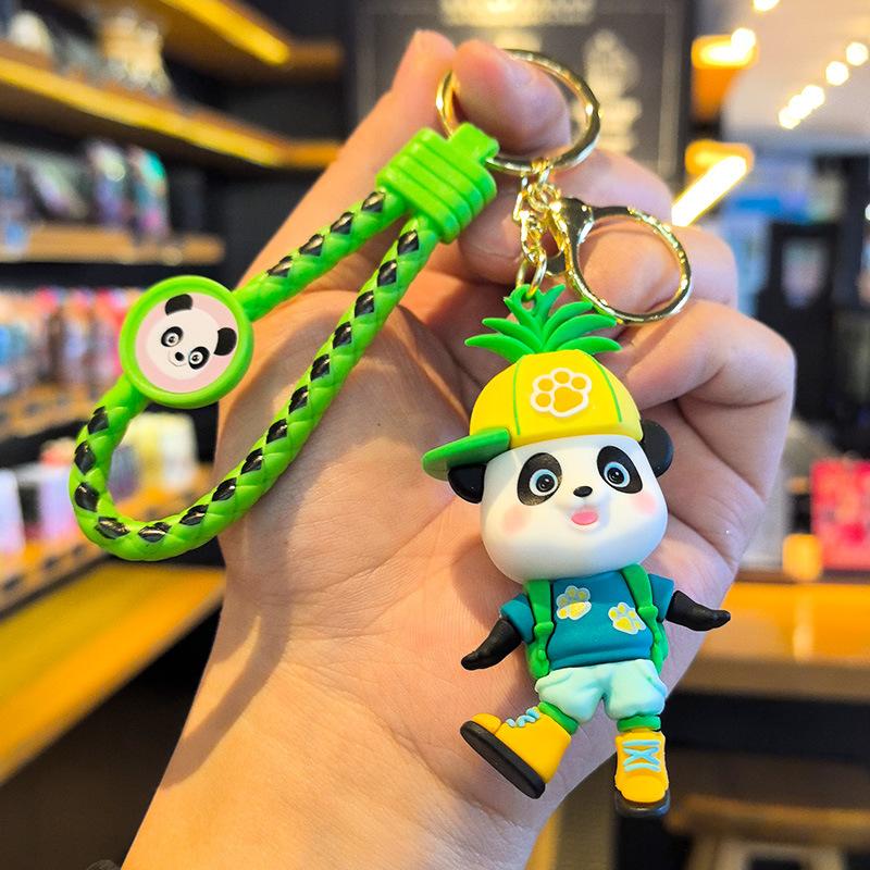 

Spring Outing Panda Keychain Cute Cartoon Figurine Car Kawaii Cute Personalized Gifts Keychain Student Backpack Couple Small