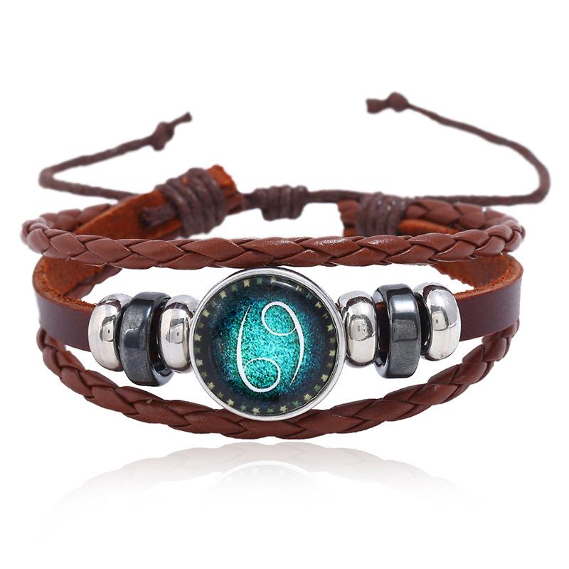 Handmade Cowhide Constellation Bracelet - Retro Beaded Design for Couples and Students, Perfect Birthday Ornament