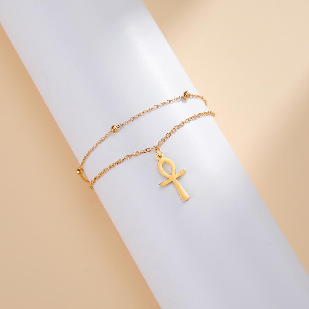 Dawapara Ankh Cross Ankle Bracelet Religious Egyptian Key of Life Cross Bracelet for Men Women Stainless Steel Jewelry