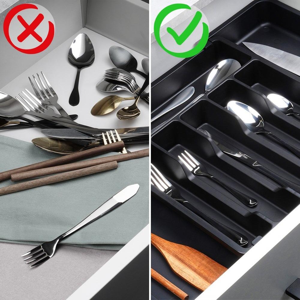 Adjustable Insert for Cutlery, Utensils, Knives, Drawer Extendable Organizer