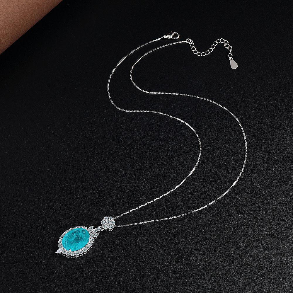 925 Sterling Silver Fashion Blue Zircon Full Diamond Necklace Earrings Set Birthday Anniversary Party Set Gift