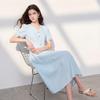 Sancai V-Neck Puff Sleeve A-Line Midi Dress