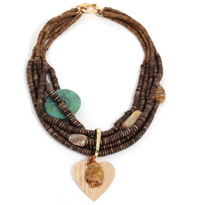 Statement Beads Necklace with Heart Pendant Multi-layer Handmade for Women Trendy Party Jewelry