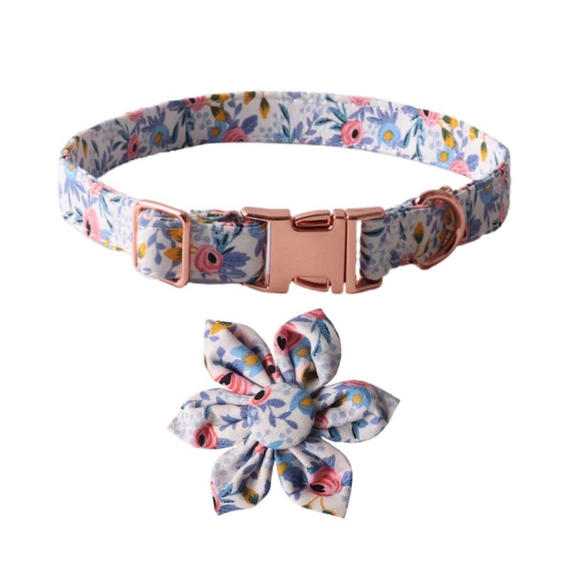 Fashion Dog Collar+Leash+Necktie Set Completes with Colorful Floral Print Bow Perfect for Pets Outstanding in the Crowd