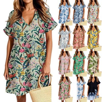 Women's Casual Fashion Dress Vintage Floral Floral Short Sleeve V-neck Dress