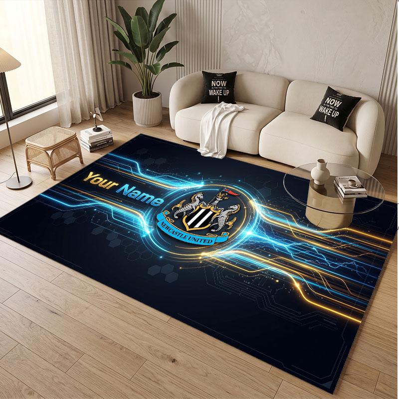 Custom Rug Newcastle United FC Pattern Print Name Text Soft Non‑Slip Floor Carpet for Home Indoor Decoration