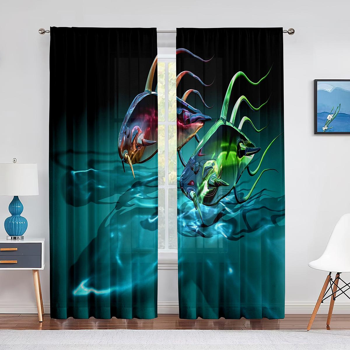 Пруд Золотая рыбка Цветы Листья Красочные прозрачные занавески для гостиной Спальня Вуаль — фото 7