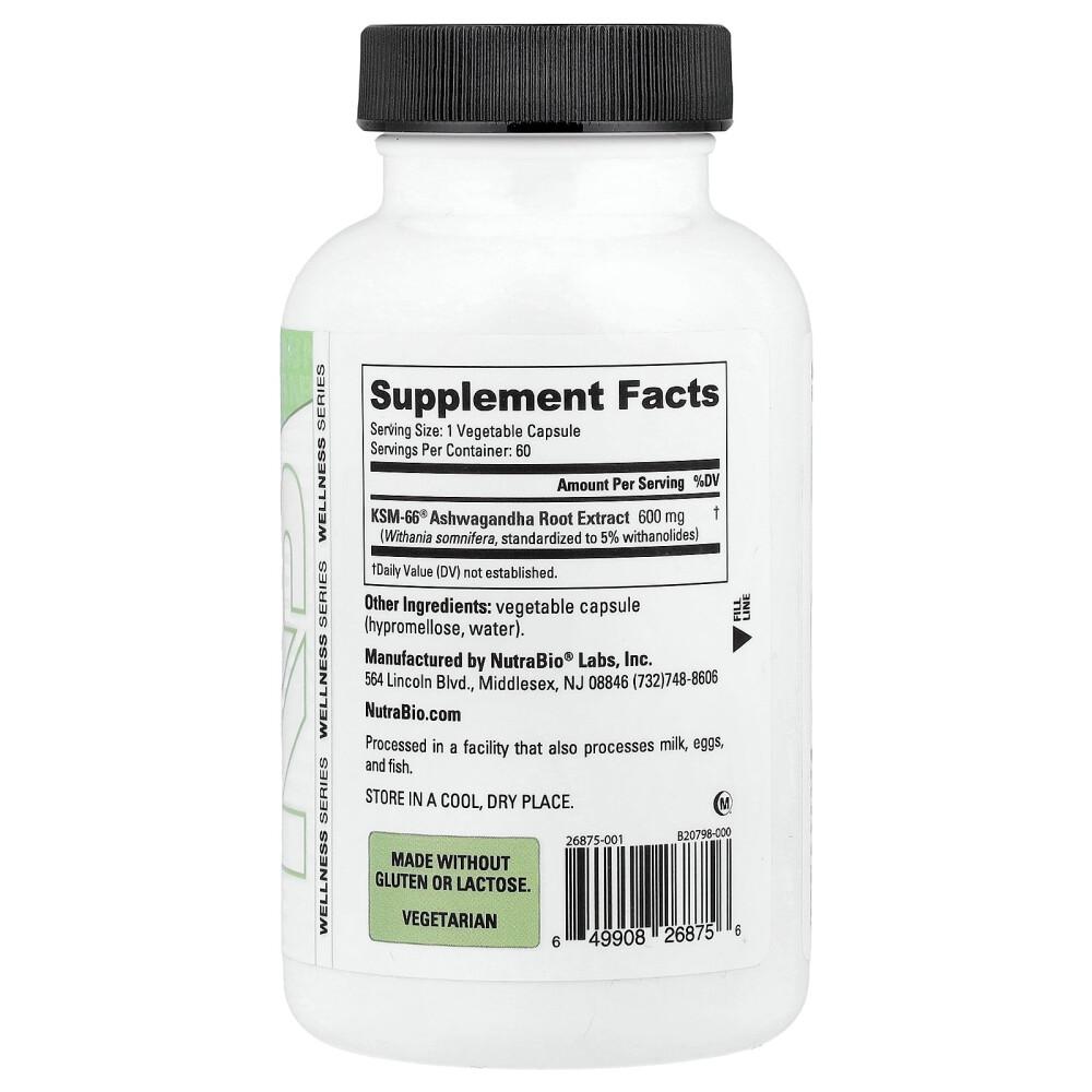 NutraBioLabs KSM-66 Ashwagandha 600mg Capsules, 60 Counts