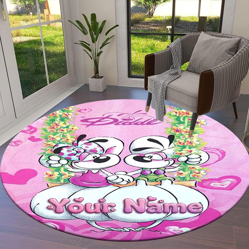 Diddl Custom Name Round Area Rug,Carpet Rug for Living Room Bedroom Sofa Playroom Decor,Non-slip Floor Mat