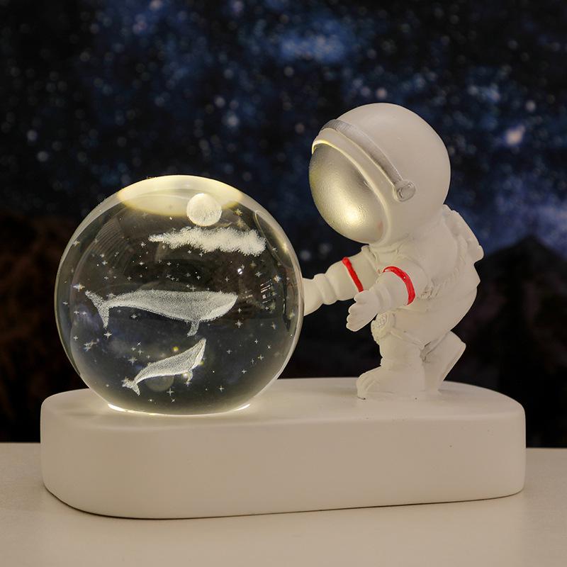 Creative Astronaut Night Light with Crystal Ball Base - Moon Festival Gift Ornament