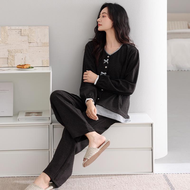 Pajamas Women'S Autumn And Winter Double-Sided German Velvet Thermal Thin Velvet Casual Loungewear Suit Can Be Worn Outside