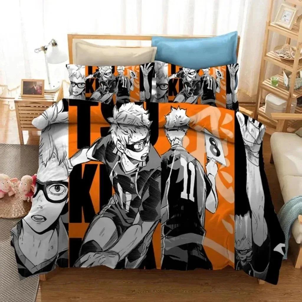 Printed Cartoon Anime Haikyuu Bedding Set Volleyball Boys Duvet Cover Set Single Double Luxury Bed Linen for Kids Teens Gift